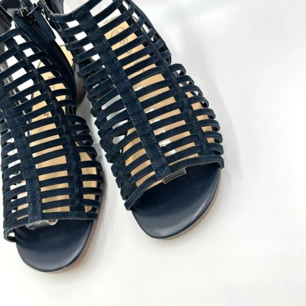 6W 6 WIDE WIDTH Bella Vita Pacey Navy Blue Suede Leather Gladiator Wedge Sandals